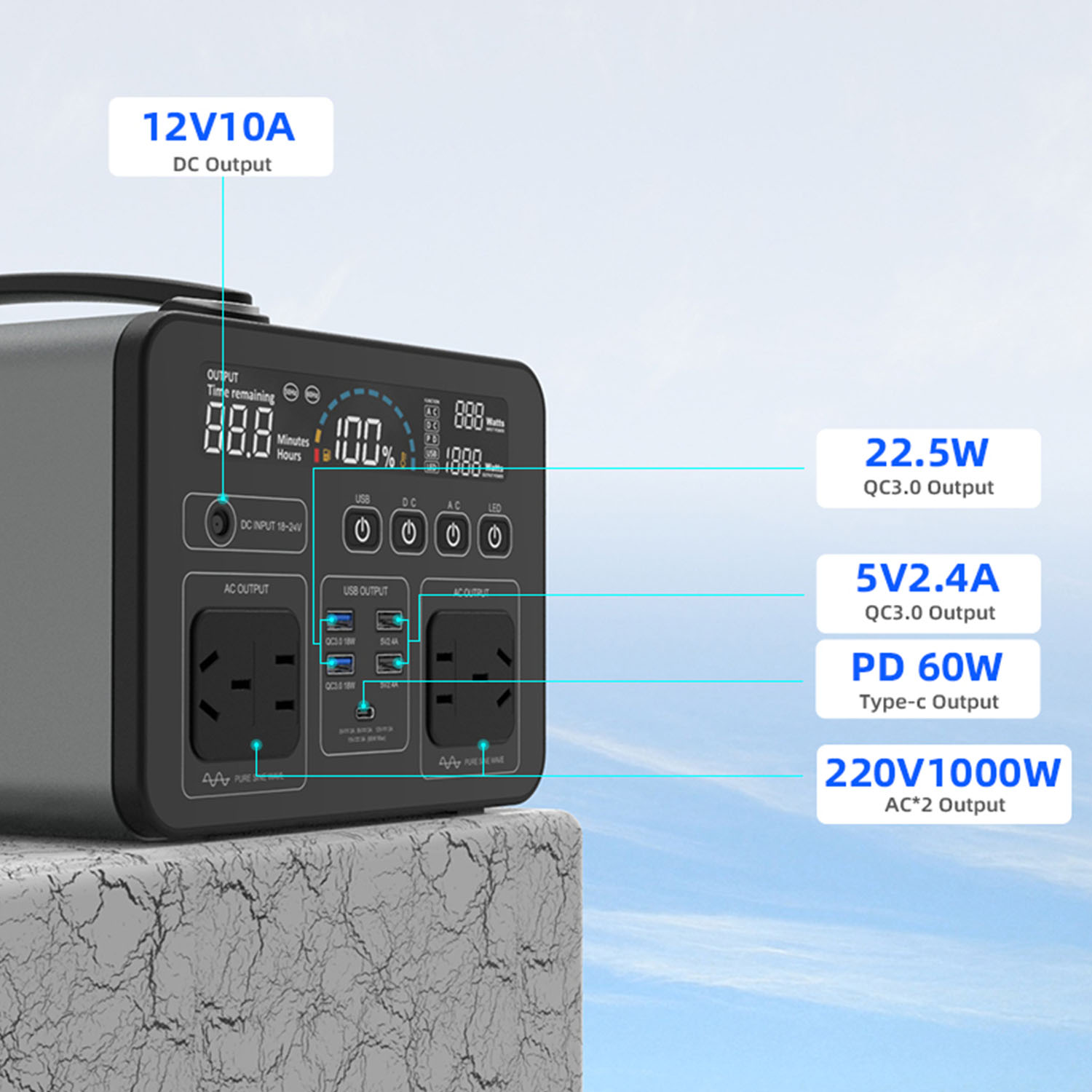 1000Wh Portable Power Station HL3210W